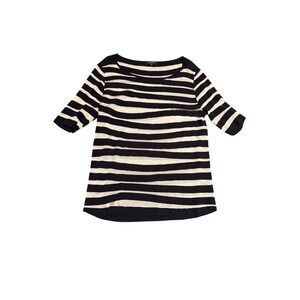 Lafayette 148 New York Navy White Stripe Boat Neck 3/4 Sleeve Knit Top S